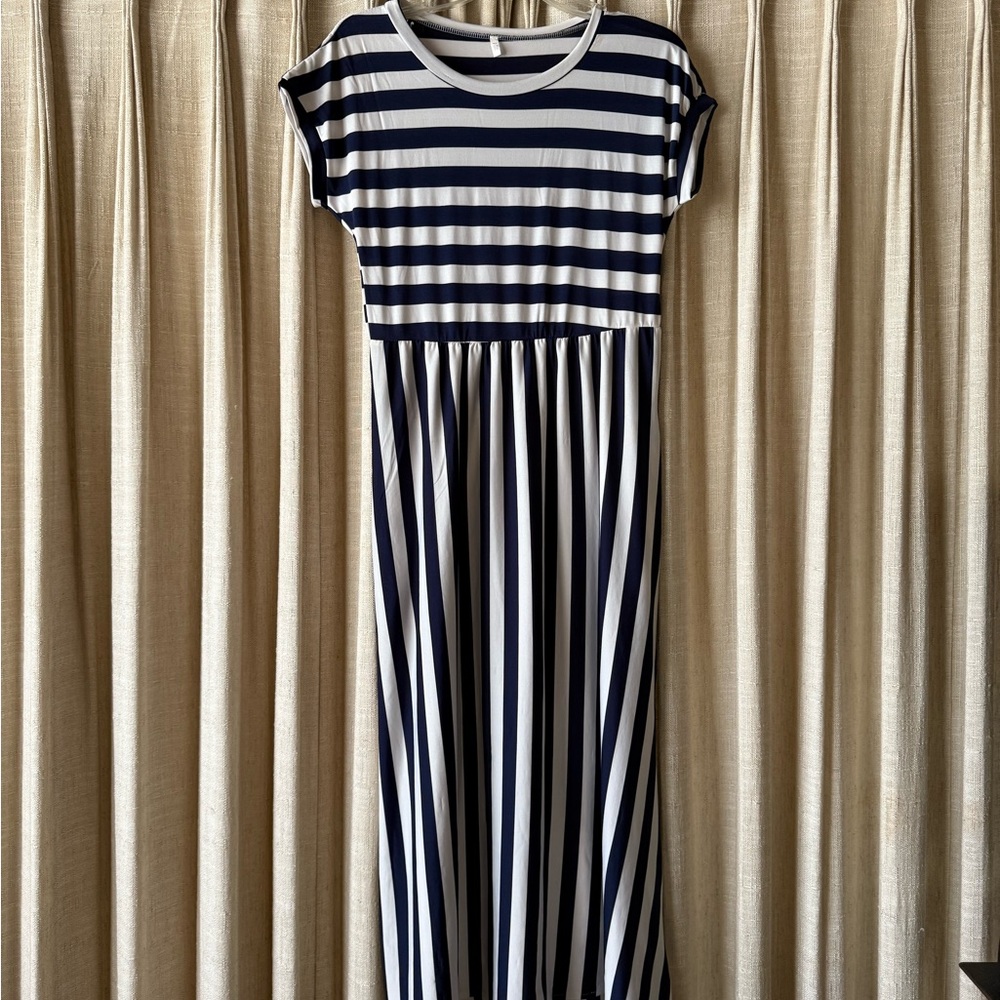 Striped Maxi Dress - Navy and White